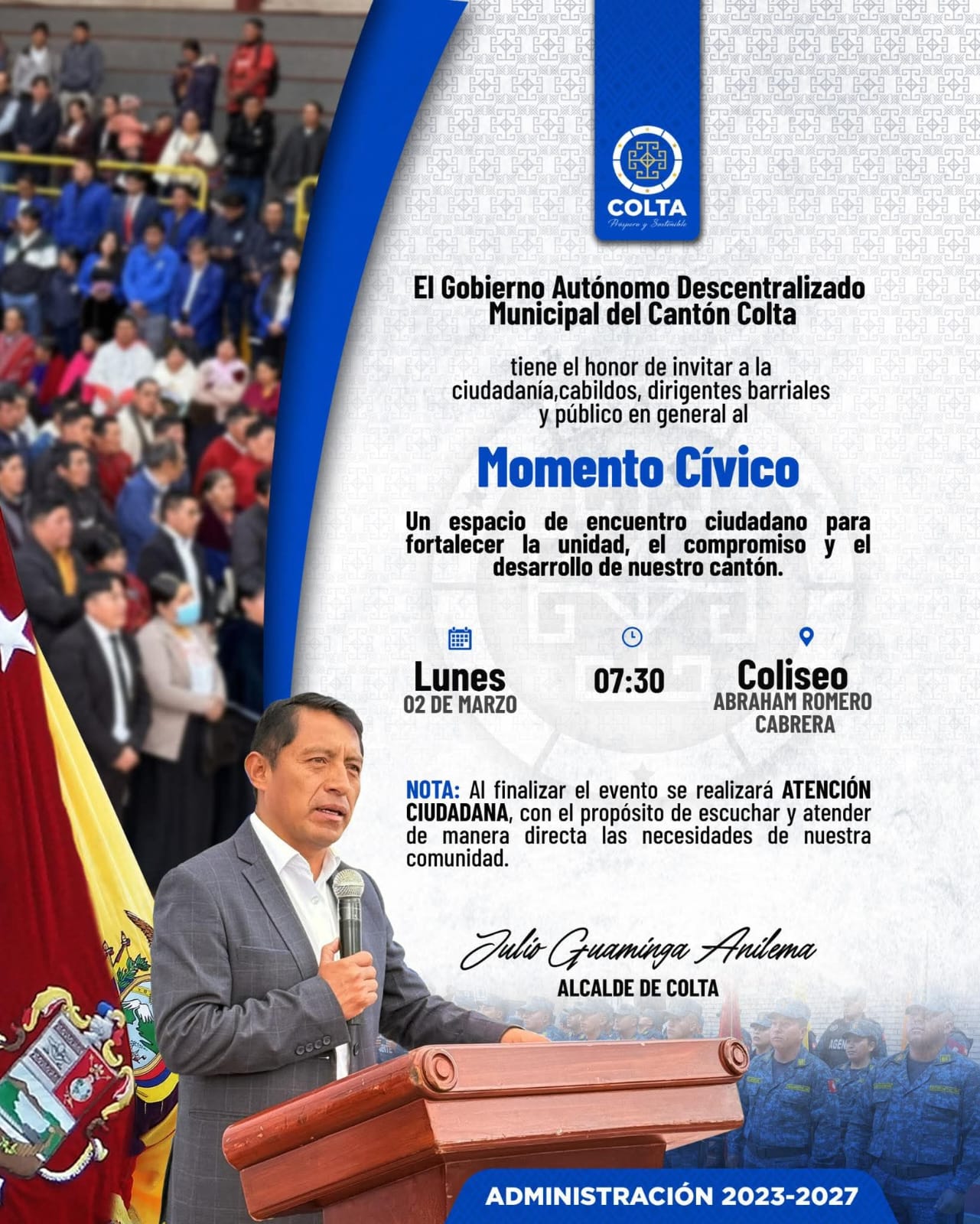 CIVISMO | CONVOCATORIA OFICIAL AL MOMENTO CÍVICO DEL CANTÓN COLTA
