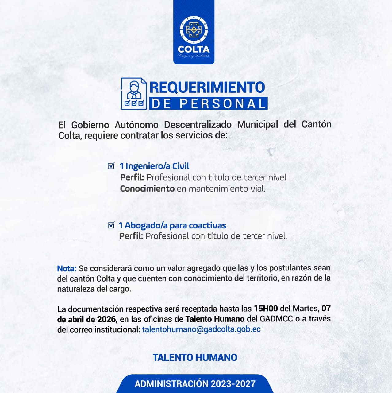 ¡GRAN OPORTUNIDAD LABORAL EN COLTA! 🤝