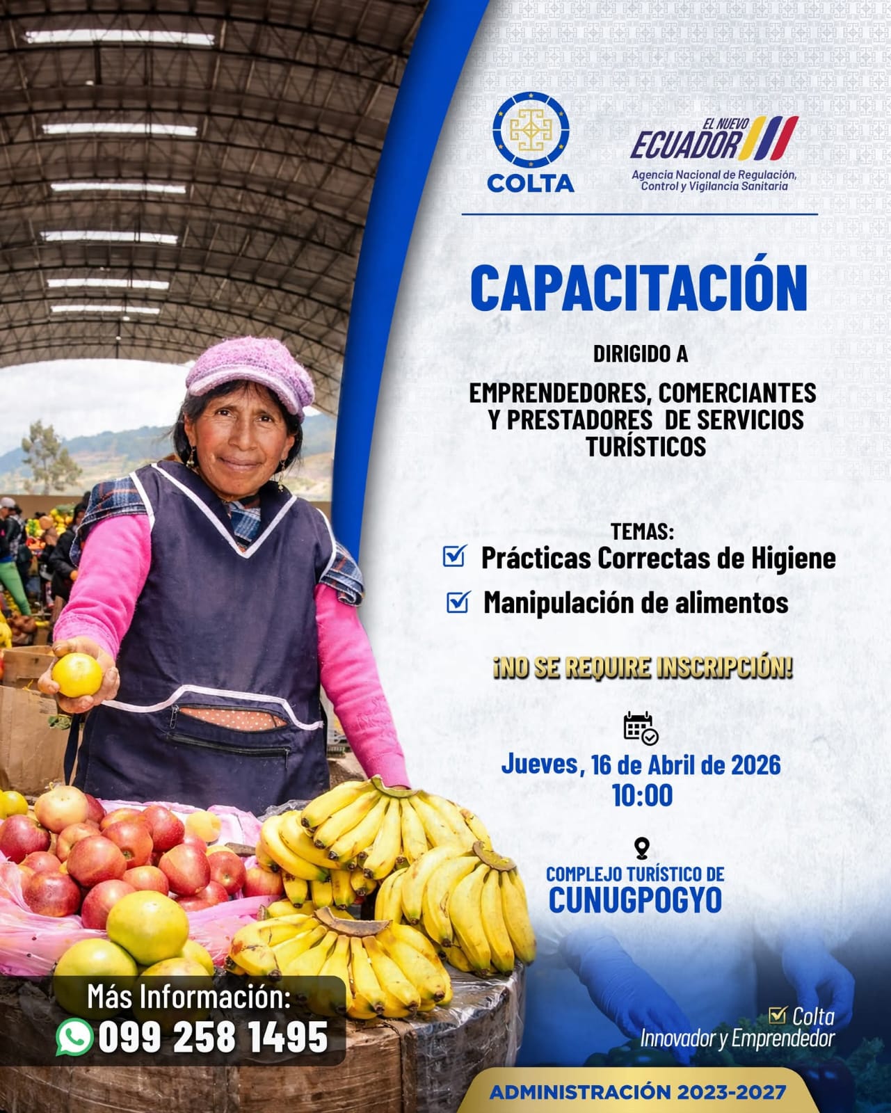 ¡Atención emprendedores y manipuladores de alimentos de Colta!